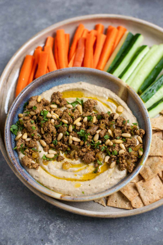 baba-ganoush-with-spiced-lamb-and-mint